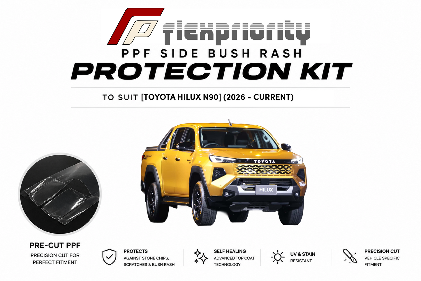 Pre Cut PPF Side Bush Rash Protection Kit | Toyota Hilux N90 2026 - Current